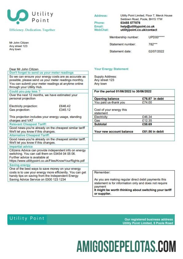 imprimível Modelo de fatura de serviços públicos do Reino Unido em formato Word e PDF